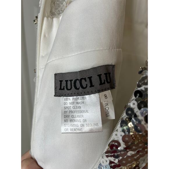 Lucci Lu Evening dress size 8, style 8043, silver and gold sequins, Art Deco - Picture 10 of 10